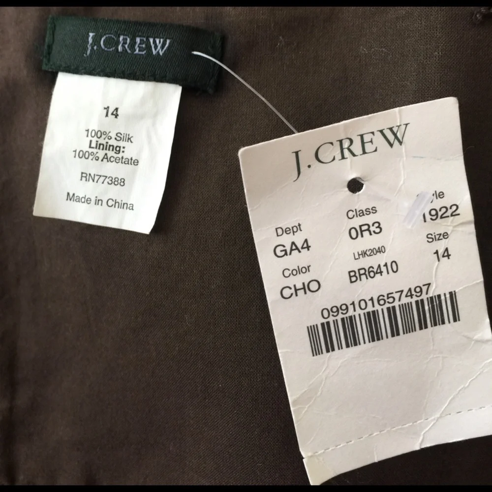 NEW J. Crew Brown Silk Party Lined Dress 14